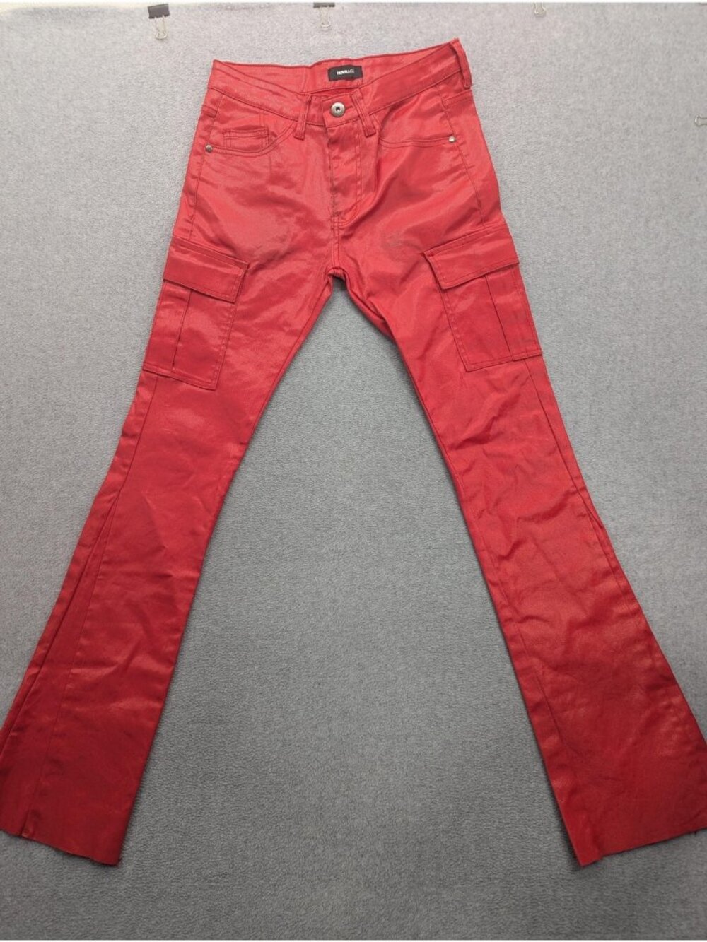NOVAMEN Cargo Pants Mens 30 Red Flare Leg Stretch Denim Utility Pockets KND4596